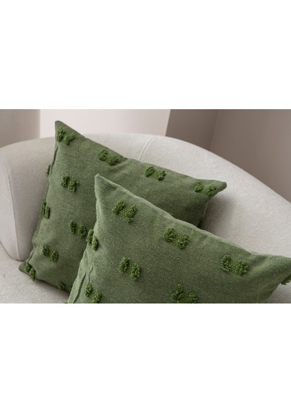 Home Ikili Dekoratif Puantiye Keten Kumaşlı Kırlent Kılıfı 43X43 Yeşil modelleri