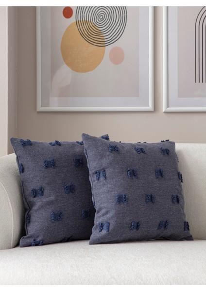 Home Ikili Dekoratif Puantiye Keten Kumaşlı Kırlent Kılıfı 43X43 Lacivert