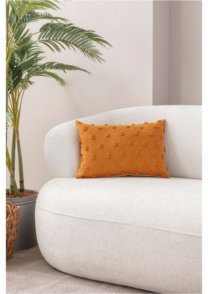 Home Dekoratif Puantiye Keten Kumaşlı Kırlent Kılıfı 35X50
