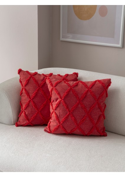 Home Ikili Dekoratif Puantiye Keten Kumaşlı Kırlent Kılıfı 43X43 Pembe