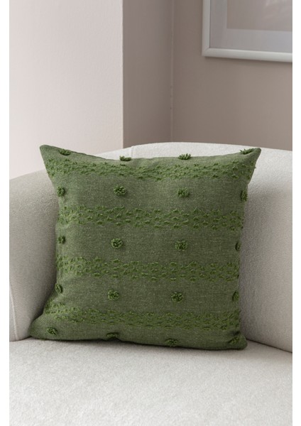 Home Tekli Dekoratif Puantiye Keten Kumaşlı Kırlent Kılıfı 43X43 Yeşil