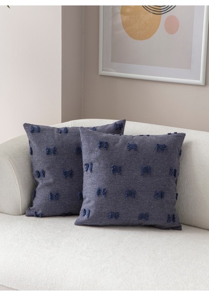 Home Ikili Dekoratif Puantiye Keten Kumaşlı Kırlent Kılıfı 43X43 Lacivert fiyatları