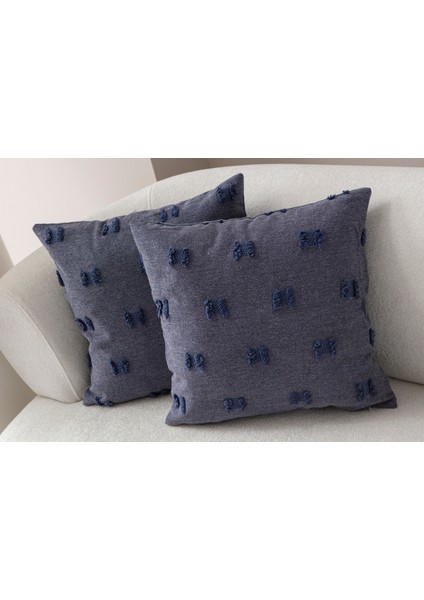 Home Ikili Dekoratif Puantiye Keten Kumaşlı Kırlent Kılıfı 43X43 Lacivert modelleri