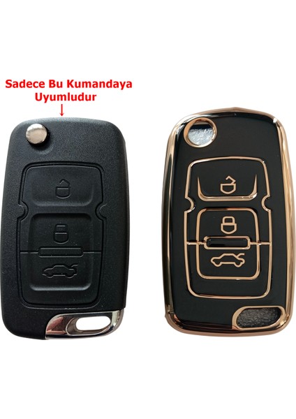 Geely Emgrand Uyumlu Nano Anahtar Kılıfı Kumanda Kılıfı Oto Anahtarlık Siyah Gold fırsatları