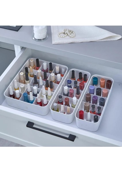 Şık 3'lü Set Organizer | 2 Adet 5 Bölmeli,1 Adet 15 Bölmeli Saat,takı,çorap Çekmece Düzenleyici