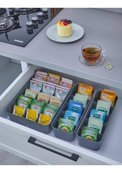 Şık 3'lü Set Organizer | 2 Adet 5 Bölmeli,1 Adet 15 Bölmeli Saat,takı,çorap Çekmece Düzenleyici