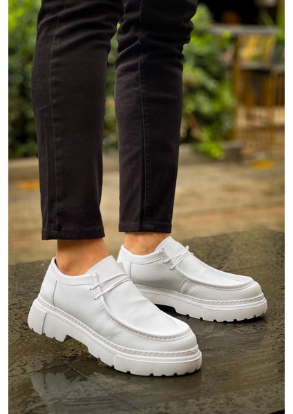 SHO2404 Bağcıklı Yüksek Taban Cbt Castle Erkek Ayakkabı Loafer Beyaz modelleri