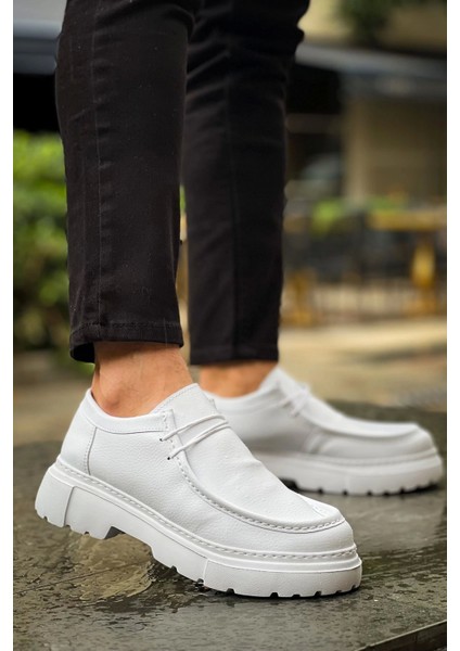 SHO2404 Bağcıklı Yüksek Taban Cbt Castle Erkek Ayakkabı Loafer Beyaz fırsatları