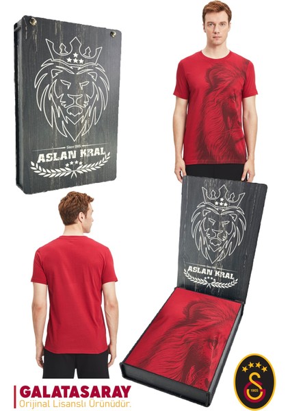 Orijinal Lisanslı Aslan Baskılı T-Shirt Hediyelik Ahşap Kutulu