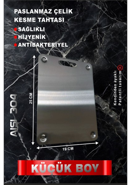Home Paslanmaz Çelik Kesme Tahtası - KÜÇÜK BOY(Gömme AYAKLI)(304 Kalite)-(Patentli) Antibakteriyel