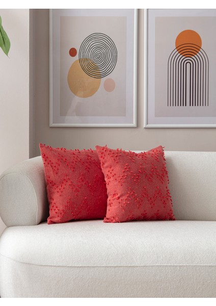 Home Ikili Dekoratif Puantiye Keten Kumaşlı Kırlent Kılıfı 43X43 Pembe