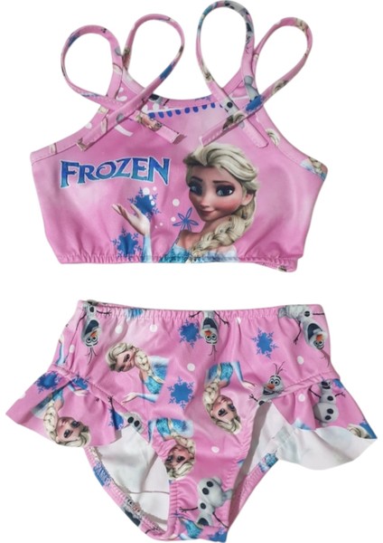 Kız Çocuk Çantalı Frozen Karakterli Mavi Bikini Takım fırsatları