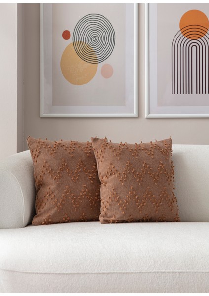 Home Ikili Dekoratif Puantiye Keten Kumaşlı Kırlent Kılıfı 43X43 Kahverengi