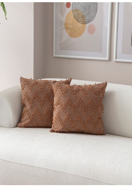Home Ikili Dekoratif Puantiye Keten Kumaşlı Kırlent Kılıfı 43X43 Kahverengi fiyatları
