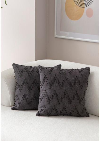 Home Ikili Dekoratif Puantiye Keten Kumaşlı Kırlent Kılıfı 43X43 Siyah