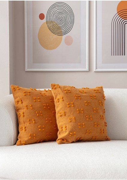 Home Ikili Dekoratif Puantiye Keten Kumaşlı Kırlent Kılıfı 43X43 Hardal