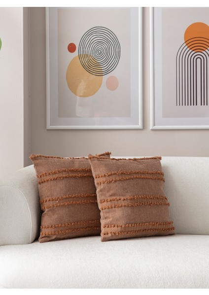 Home Ikili Dekoratif Puantiye Keten Kumaşlı Kırlent Kılıfı 43X43 Kahverengi