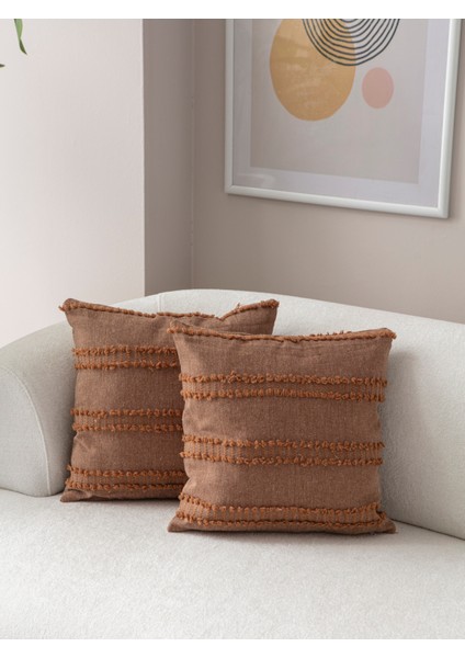Home Ikili Dekoratif Puantiye Keten Kumaşlı Kırlent Kılıfı 43X43 Kahverengi fiyatları