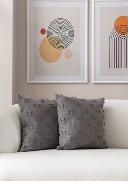 Home Ikili Dekoratif Puantiye Keten Kumaşlı Kırlent Kılıfı 43X43 Gri