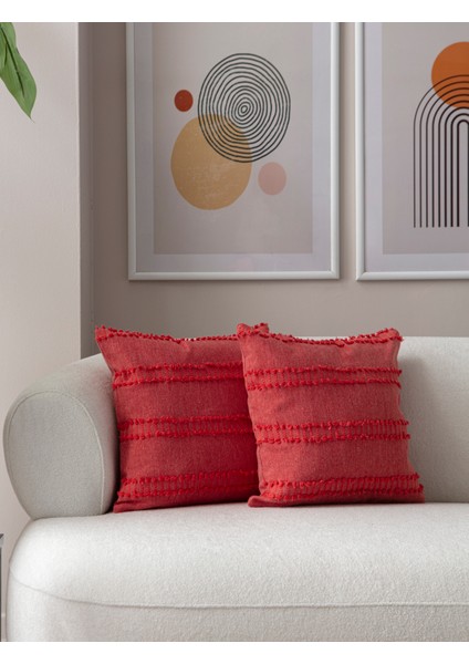 Home Ikili Dekoratif Puantiye Keten Kumaşlı Kırlent Kılıfı 43X43 Pembe