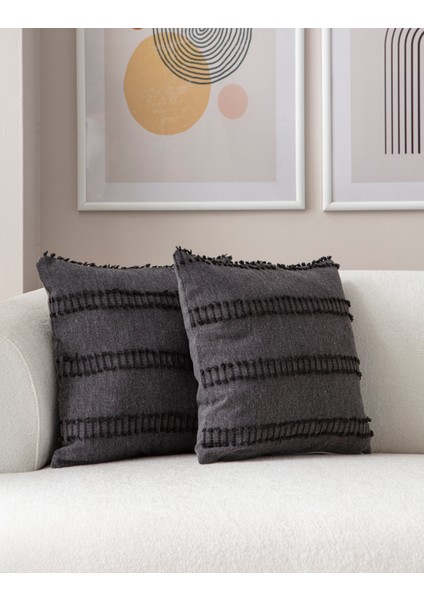 Home Ikili Dekoratif Puantiye Keten Kumaşlı Kırlent Kılıfı 43X43 Siyah