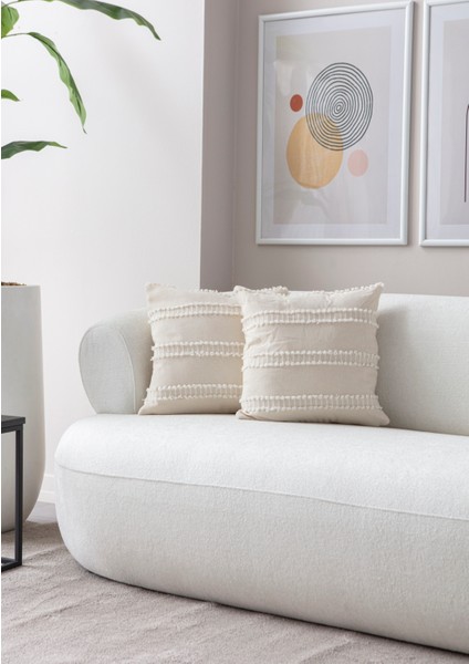 Home Ikili Dekoratif Puantiye Keten Kumaşlı Kırlent Kılıfı 43X43 Krem fiyatları