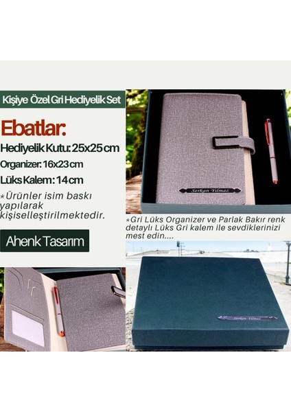Kişiye Özel Isim Baskılı Gri Hediyelik Set, Iş Hediyesi Doktora Avukata Mühendise Makam Hediyesi