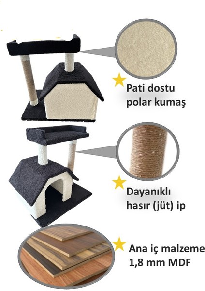 Chitto Kedi Evi ve Tırmalama Tahtası – 2 Katlı Konforlu Oyun Alanı modelleri
