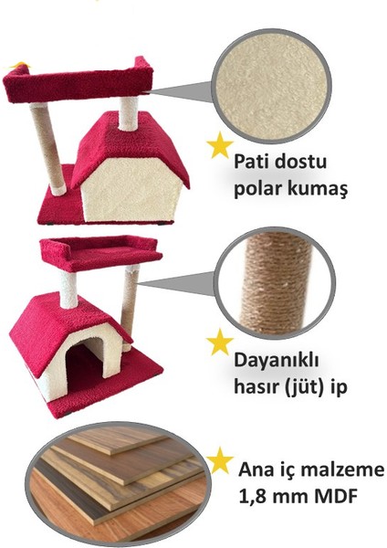 Chitto Kedi Evi ve Tırmalama Tahtası – 2 Katlı Konforlu Oyun Alanı modelleri