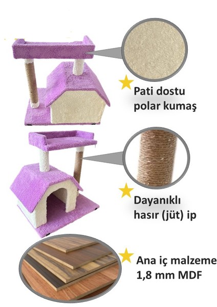 Chitto Kedi Evi ve Tırmalama Tahtası – 2 Katlı Konforlu Oyun Alanı modelleri