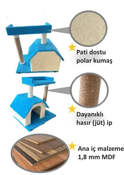 Chitto Kedi Evi ve Tırmalama Tahtası – 2 Katlı Konforlu Oyun Alanı modelleri
