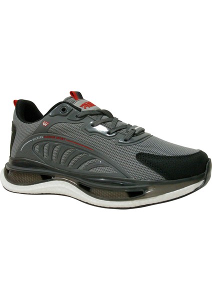 Füme Gri Kırmızı Bağcıklı Sneakers Spor Ayakkabı
