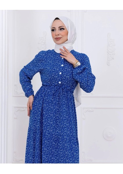 Çiçek Desen Düğmeli Elbise