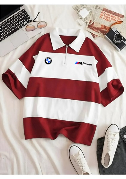 Bmw Baskılı Çok Parçalı Vortex Kumaş Fermuarlı Polo Yaka T-Shirt