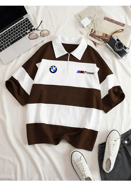 Bmw Baskılı Çok Parçalı Vortex Kumaş Fermuarlı Polo Yaka T-Shirt