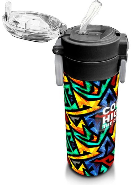 Kids Siyah Grafiti Desenli Pipetli ve Direkt Içim Çelik Termos 500 ml 31847 indirimleri