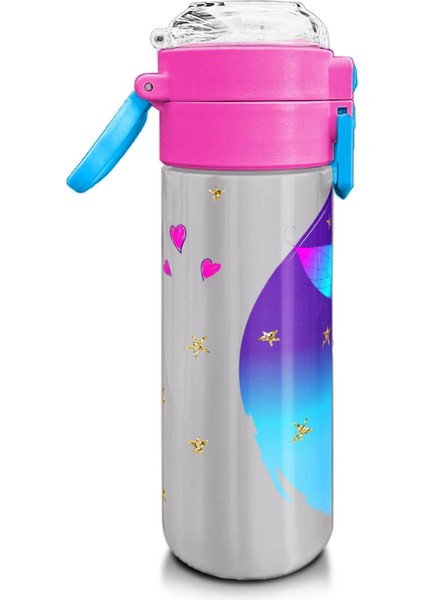 Kids Pembe Mavi Peri Desenli Pipetli ve Direkt Içim Çelik Termos 500 ml 31803