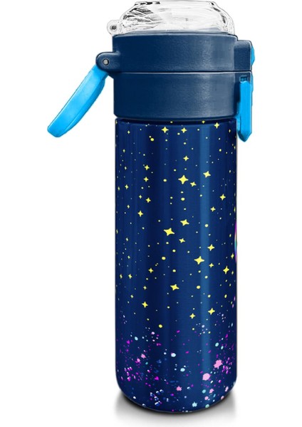 Kids Çok Renkli Lacivert Desenli Pipetli ve Direkt Içim Çelik Termos 500 ml 31848