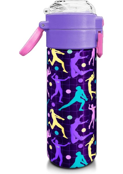 Kids Mor Voleybol Desenli Pipetli ve Direkt Içim Çelik Termos 500 ml 31849
