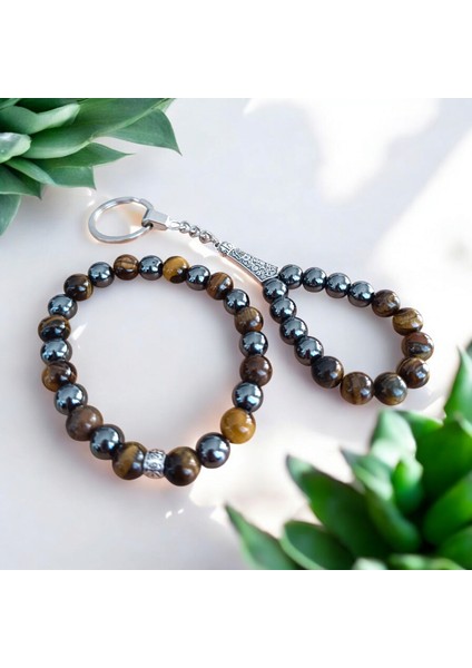 Doğal Taş Bileklik Kaplan Gözü Taşı Hematit Taşı Bileklik - Kaplan Gözü Taşı Hematit Taşı Anahtarlık Doğal Taş