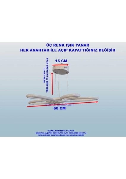 Lotus Çiçek Sarkıt LED Avize Beyaz Kasa Üç Renk 6500K/4000K/3000K (Beyaz Ilık/bbeyaz/sarı (Günışığı)) fiyatları