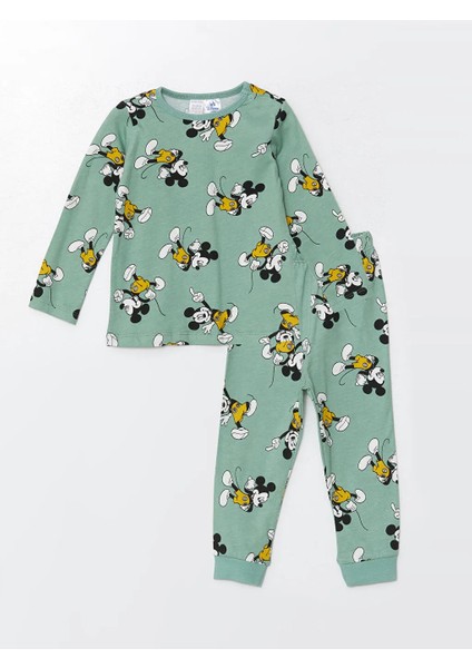 Baby Yeşil Bisiklet Yaka Uzun Kollu Baskılı Erkek Bebek Pijama Takımı