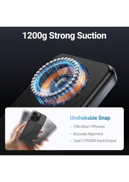 10.000 mAh Magsafe Powerbank Trio Standlı Pd Hızlı Şarj Özellikli 15W Siyah