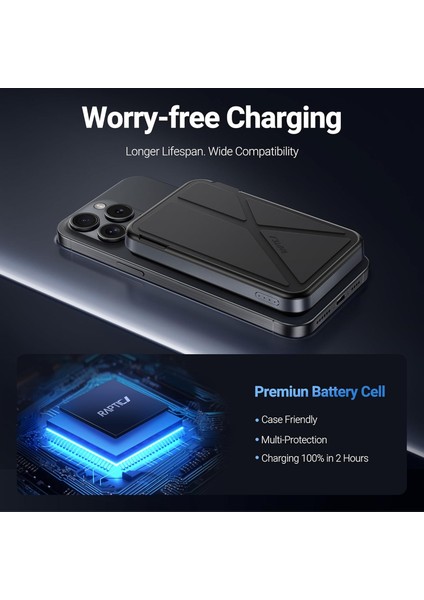 10.000 mAh Magsafe Powerbank Trio Standlı Pd Hızlı Şarj Özellikli 15W Siyah