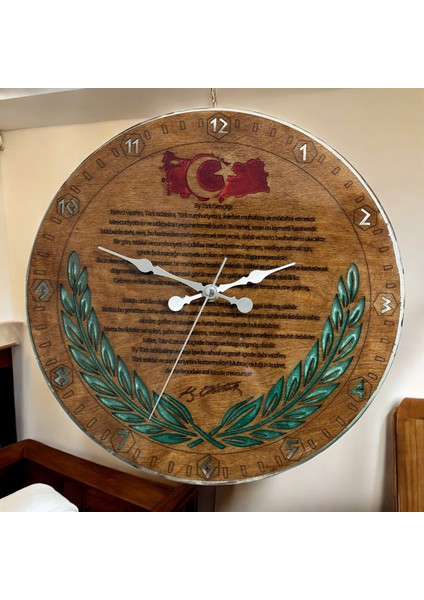 Ahşap Duvar Saati - Gençliğe Hitabe - Epoksi Reçine Kaplamalı - 30 cm