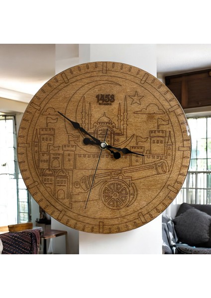 Ahşap Duvar Saati - İSTANBUL-1453 - Epoksi Reçine Kaplamalı - 30 cm
