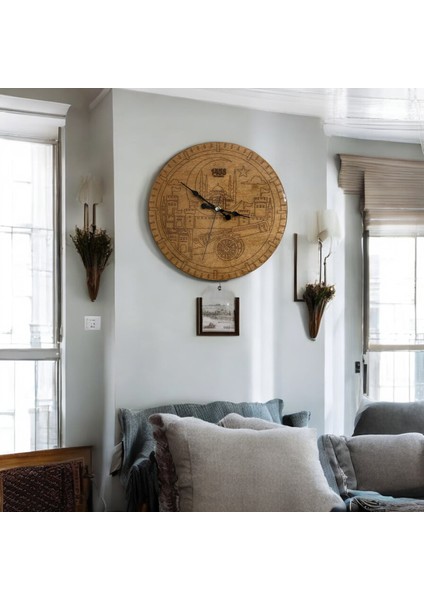 Ahşap Duvar Saati - İSTANBUL-1453 - Epoksi Reçine Kaplamalı - 30 cm fiyatları