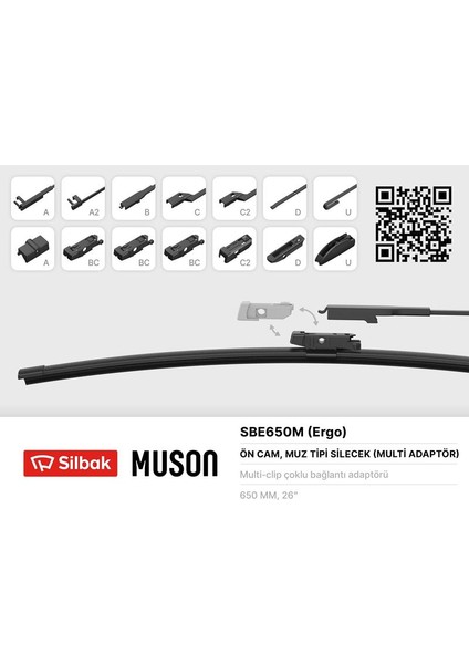 Silecek Süpürgesi Muz Tipi 650MM A. Bc.c2.d ve U Tipi Kollar Icın Multi Adaptorlü