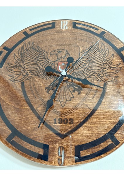 Ahşap Duvar Saati - Taraftar, Kara Kartal 1903 - Epoksi Reçine Kaplamalı - 30 cm