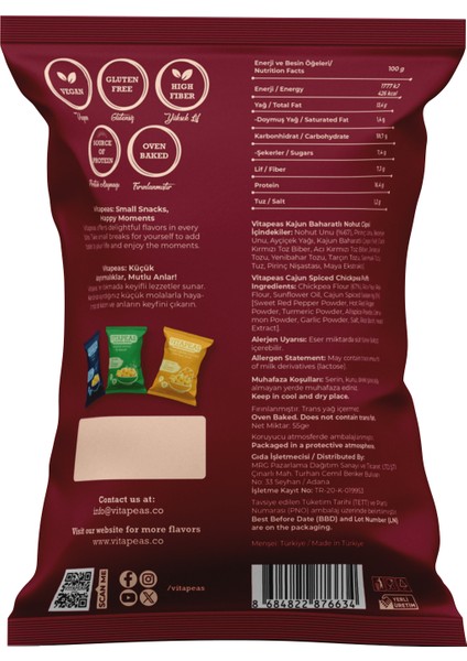 Vitapeas Kajun Baharatlı Nohut Cipsi 55 gr x 12 fırsatları